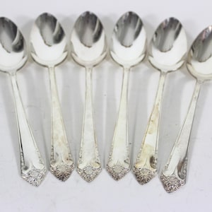 1950 Starlight Set of 6 Vintage Silver Soup Spoons Spoon, Rogers Bros, Plated Teaspoons, Silver Plate, Matching, Large Table Six