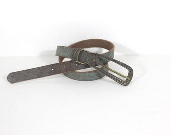 Vintage Black Leather Woven Belt Silver Square Tip and