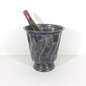 Large Vintage Silver Plated with Swirl Champagne Pail Wine Cooler Ice Bucket Patina Indoor Planter Pail, Kitchen Crock, Spoon Holder