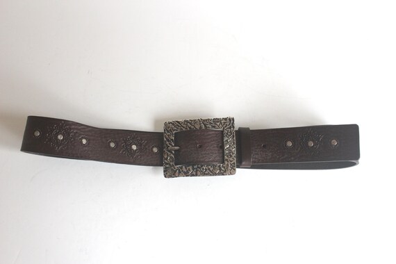 Italian Vintage Dark Brown Leather Belt, Size Small S, Studded 