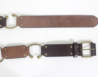 Two-Toned Leather Belt Size 32 Boho Solid Brass Buckle Western Cowboy Belt, SOLID LEATHER, Boho Flural, Rodeo Belt  main image 4