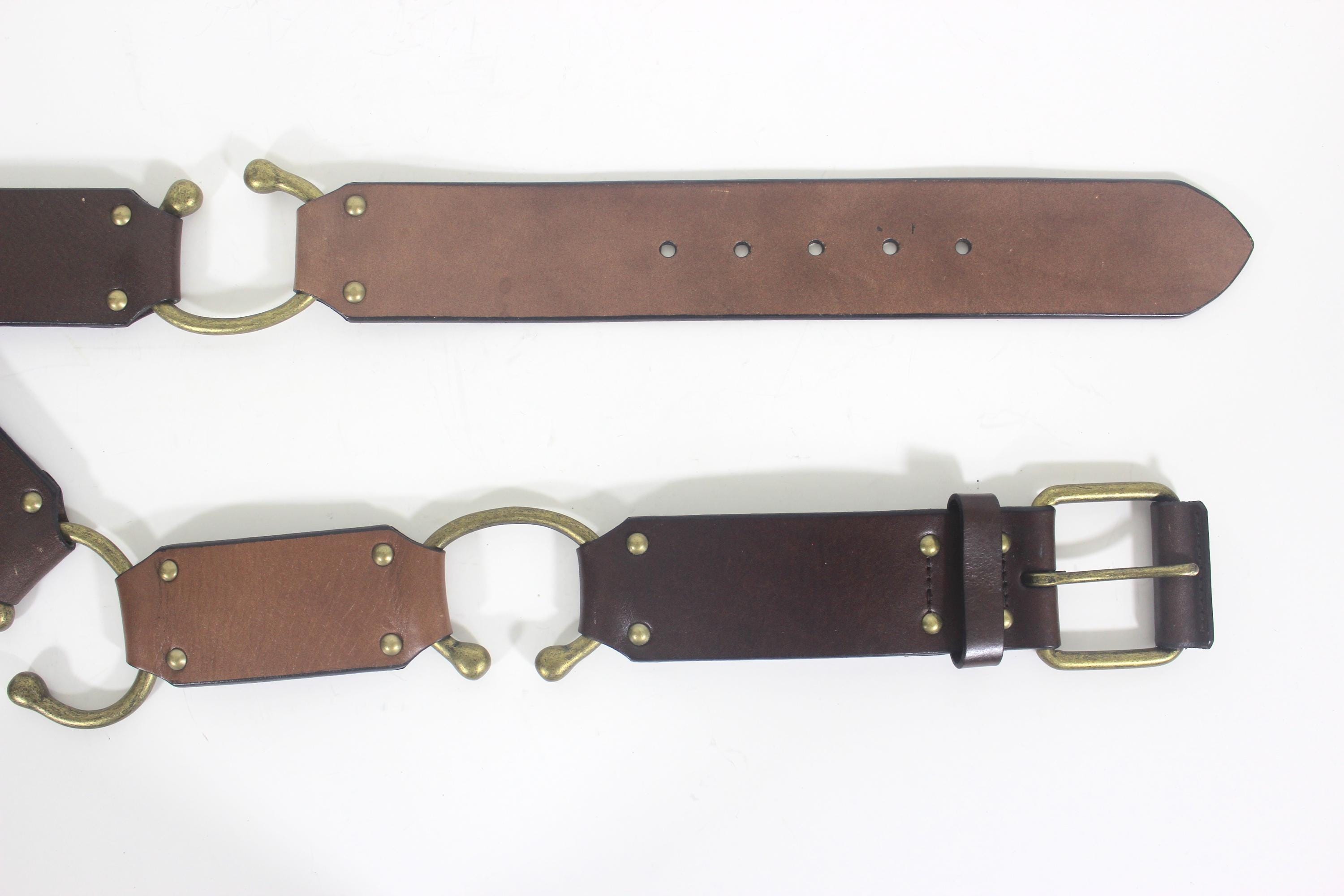 32”-36” Vintage Wide Brown Leather and Solid Brass Belt With  display picture 1