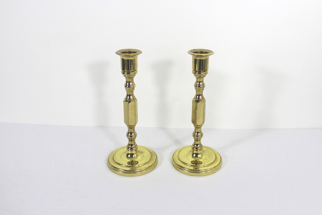 Set of Two Baldwin Brass Candle Holders, Candle Sticks, Pair of Shiny Brass, Vintage 2 Medium