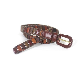 Up to 35” Vintage Seventies Style Multicolour Vintage Multi Coloured Leather Snake Link Belt Red Green Orange Woven