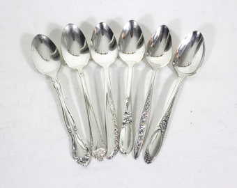 Curated Set of 6 Silver Demitasse Small Spoons, Mismatched Vintage Coffee Service Spoon, Six Sugar Tea Teaspoons, Condiment, Silver Plated