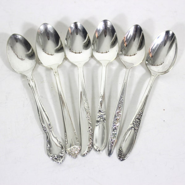 Curated Set of 6 Silver Demitasse Small Spoons, Mismatched Vintage Coffee Service Spoon, Six Sugar Tea Teaspoons, Condiment, Silver Plated