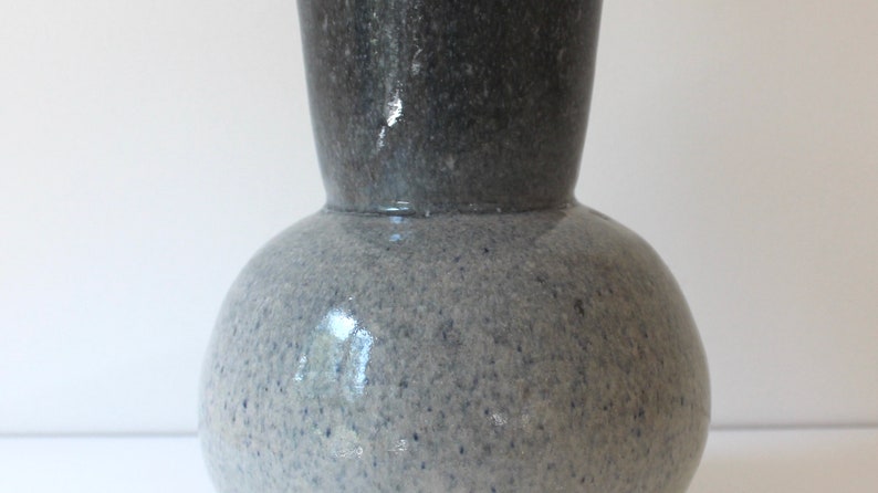 Table Setting Grey Blue with Yellow Raised and Painted Flowers Ceramic Vase Shelf Decor Texture Vintage Handmade Vase Signed Pottery