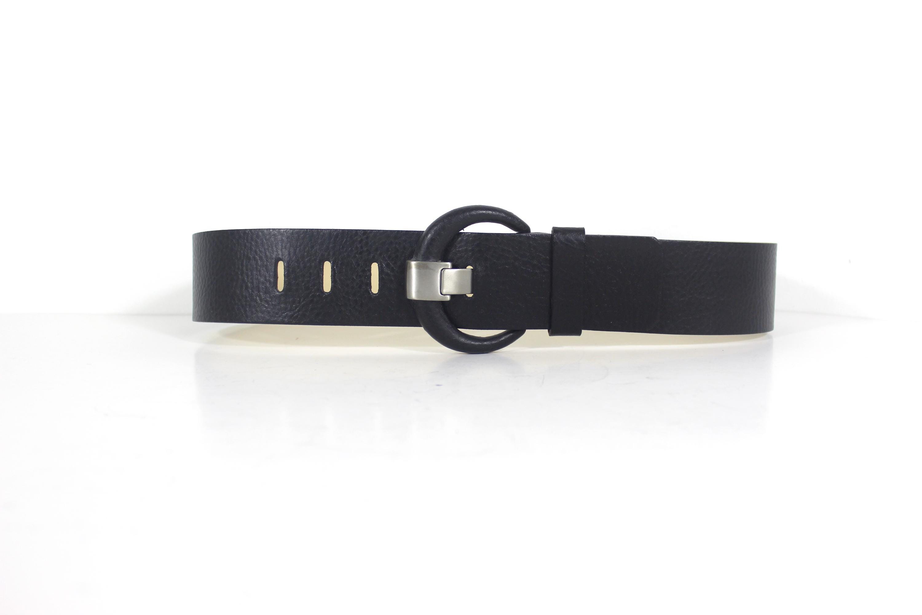28”-32” Vintage Italian Wide Black Pebbled Leather Belt 