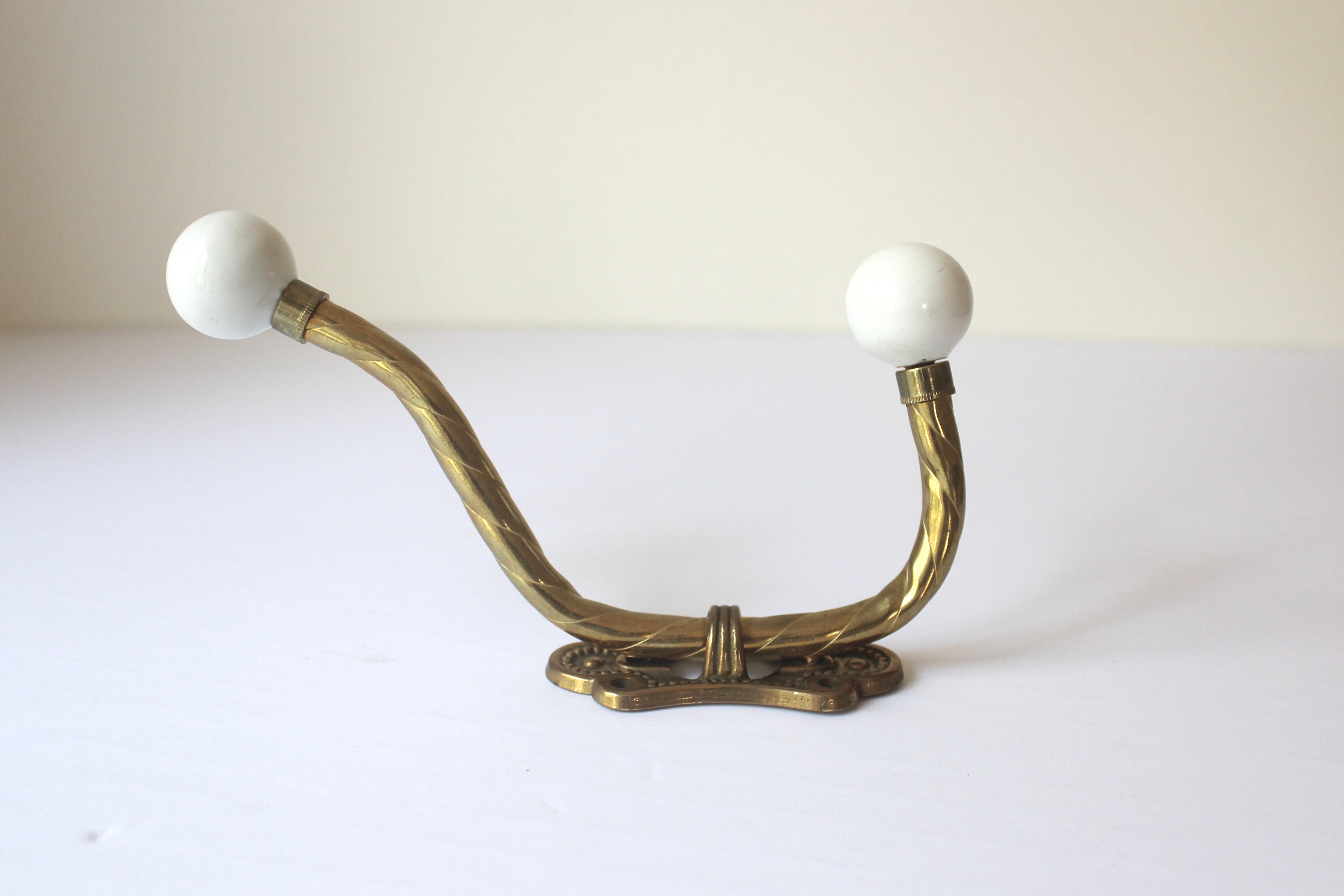 Clothes Hook Brass Ceramic Ball Tips Wall Mounted Double Hook Decorative Hanger 