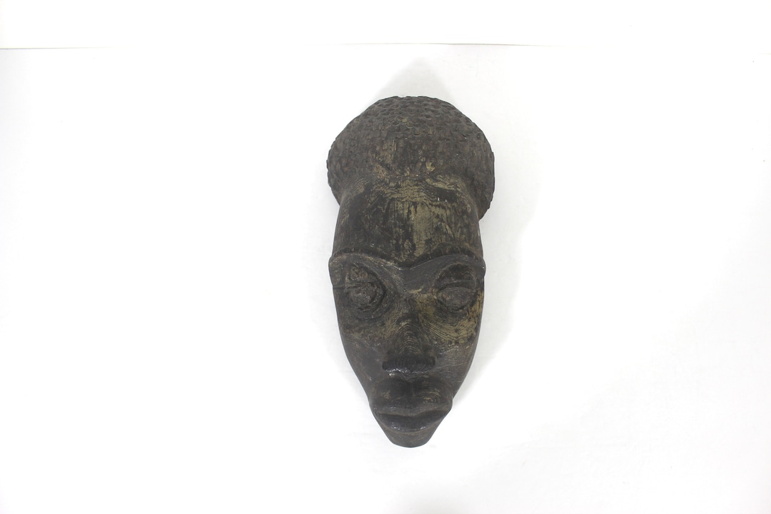 Vintage Carved Wood Face Mask, Sculpture Art, Hand Carved, Caribbean