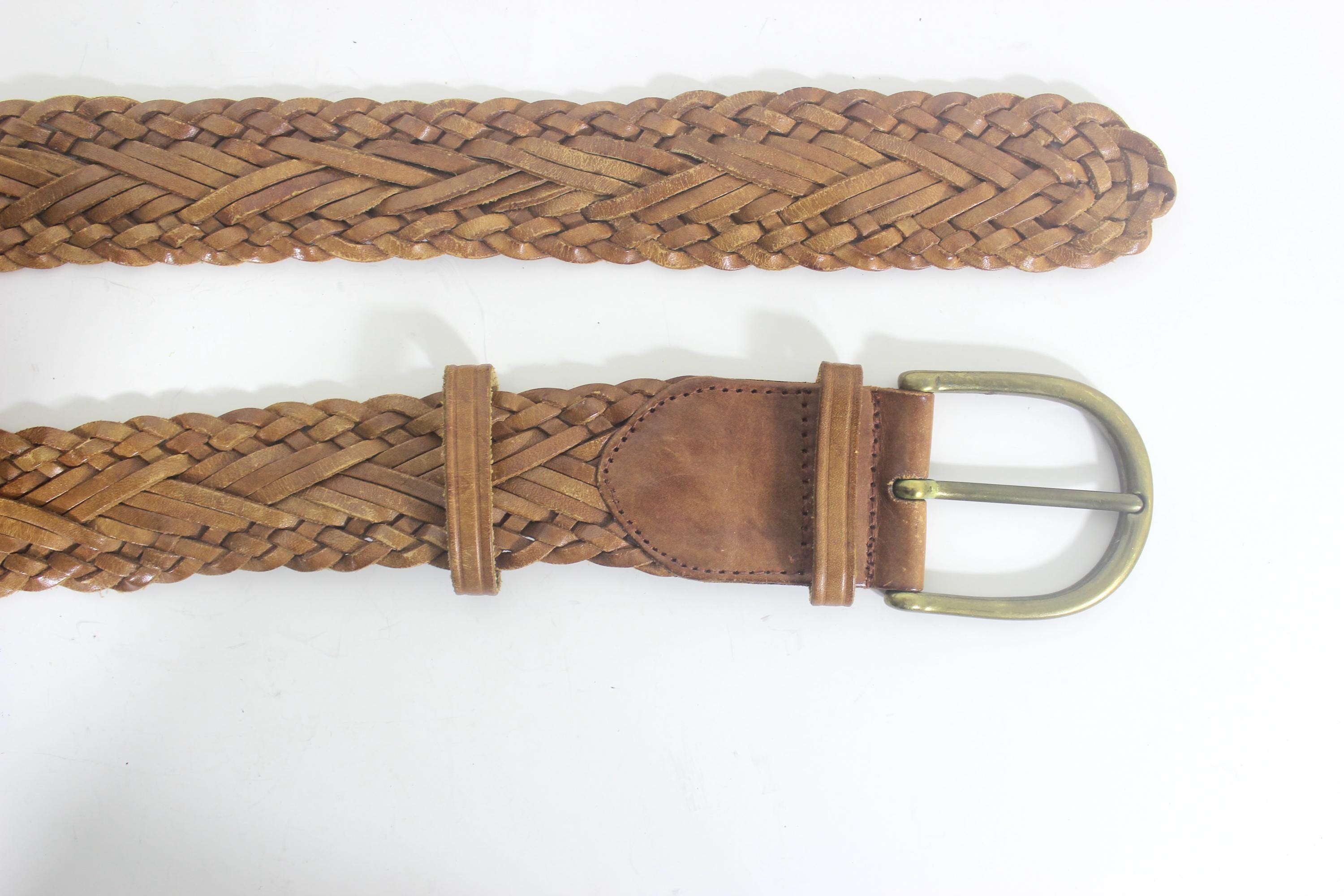Up to 34” Wide Woven Tan Leather Brown Belt Braided With 