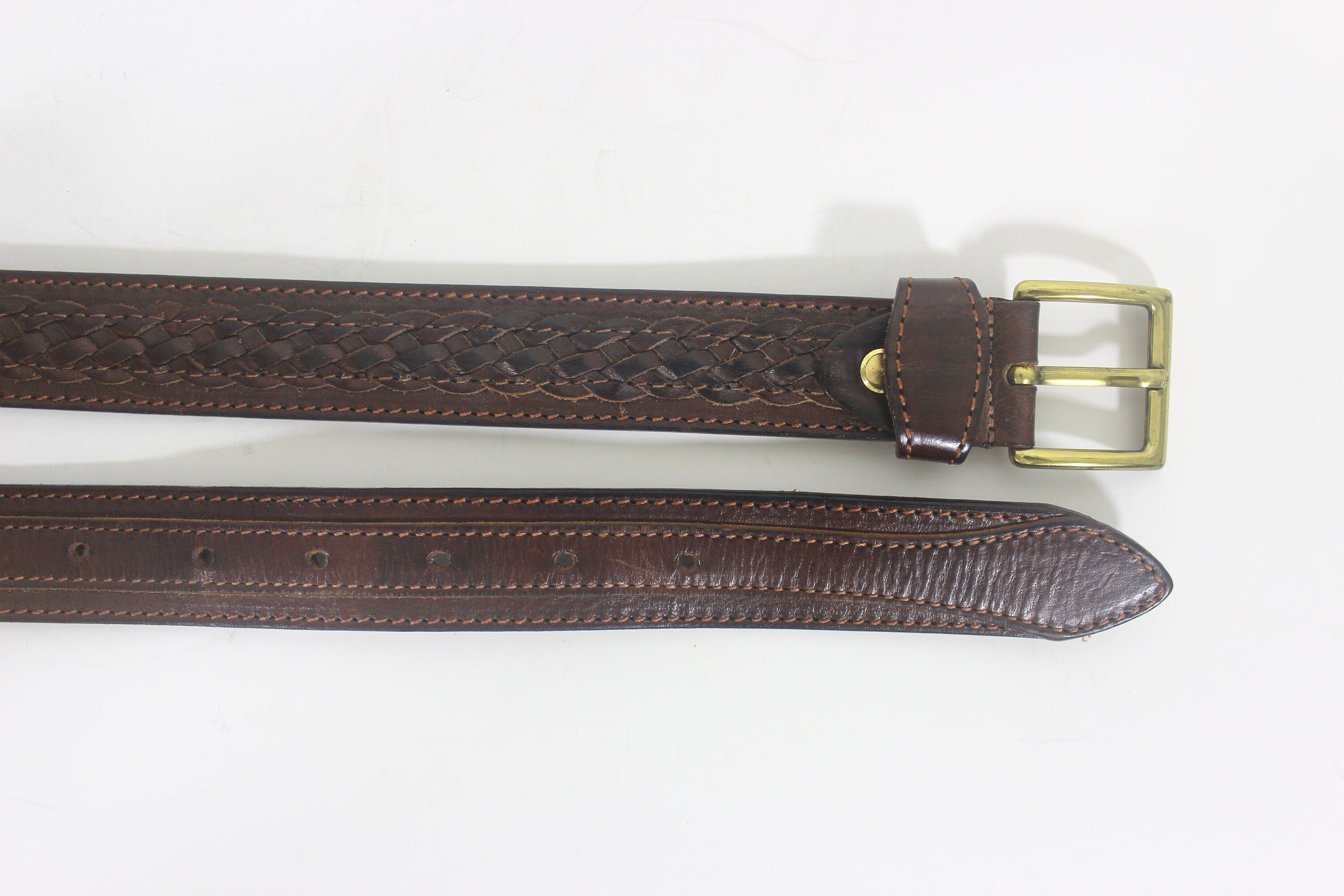 26”-31” Vintage Woven Italian Leather Belt Cognac Brown  display picture 1