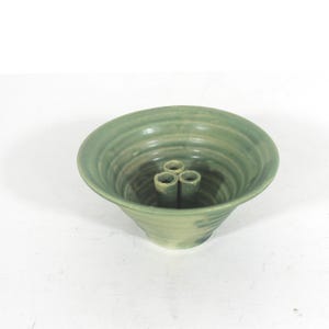 Vintage Handmade Studio Pottery Ikebana Bowl for Flower Arranging Small Ceramic Dish Built in Flower Frog, Japanese Arrangement Shallow Vase