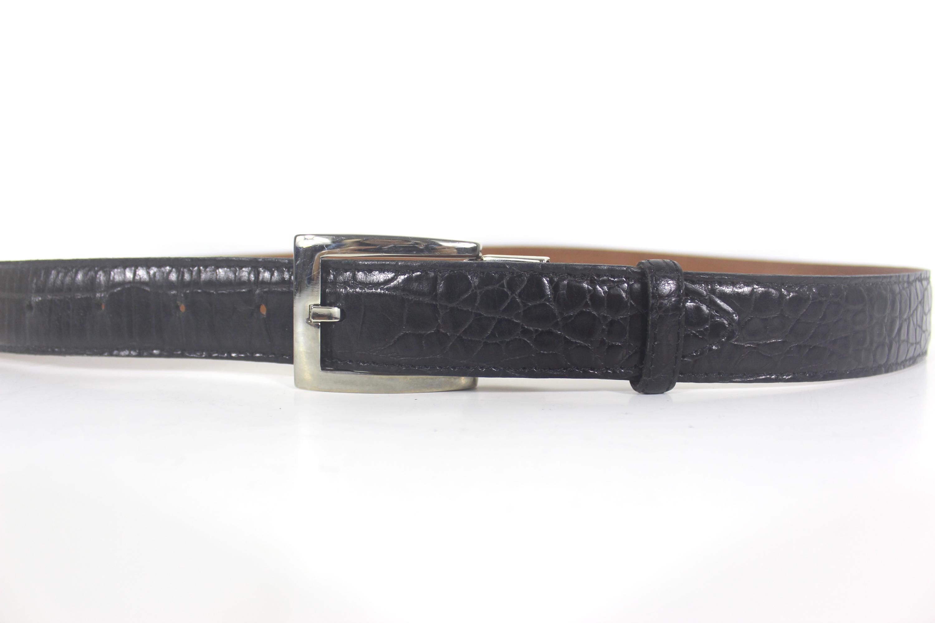 Vintage Black Croc-Patterned Belt Size M Black Crocodile Embossed Leather Belt | Le Alfré main image 4