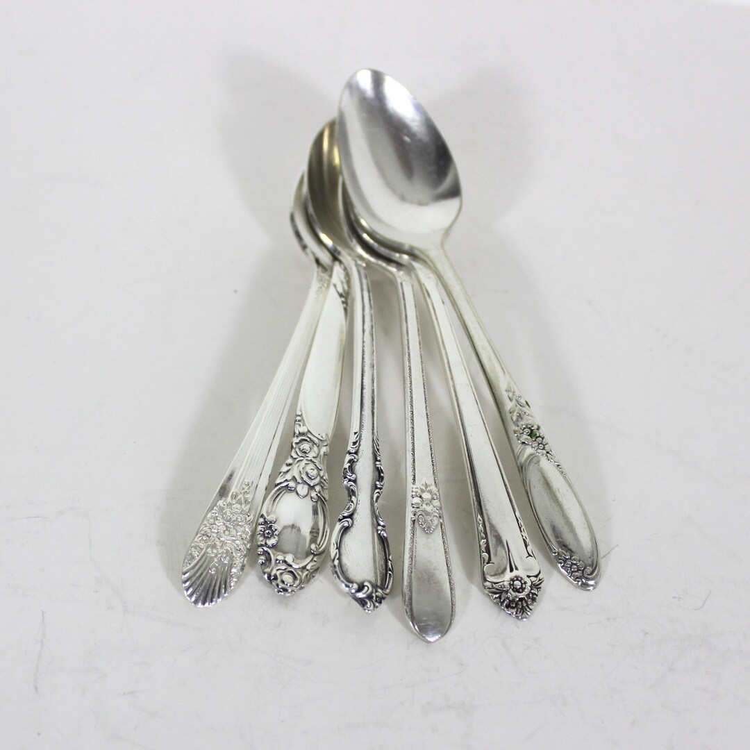 Curated Set of 6 Silver Demitasse Small Spoons, Mismatched Vintage