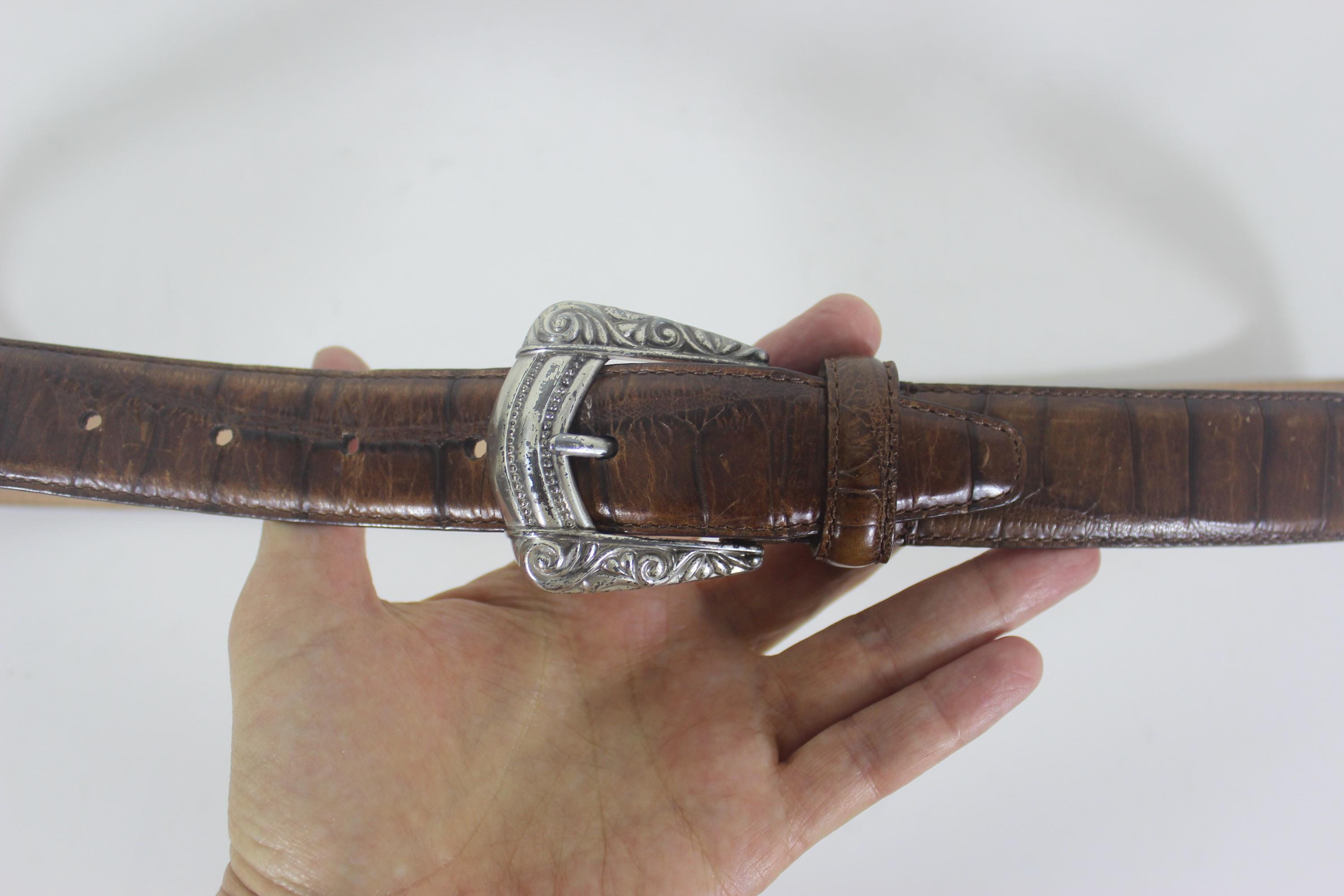 32”-36” FOSSIL Croc Embossed Cowhide Leather Belt With  display picture 2