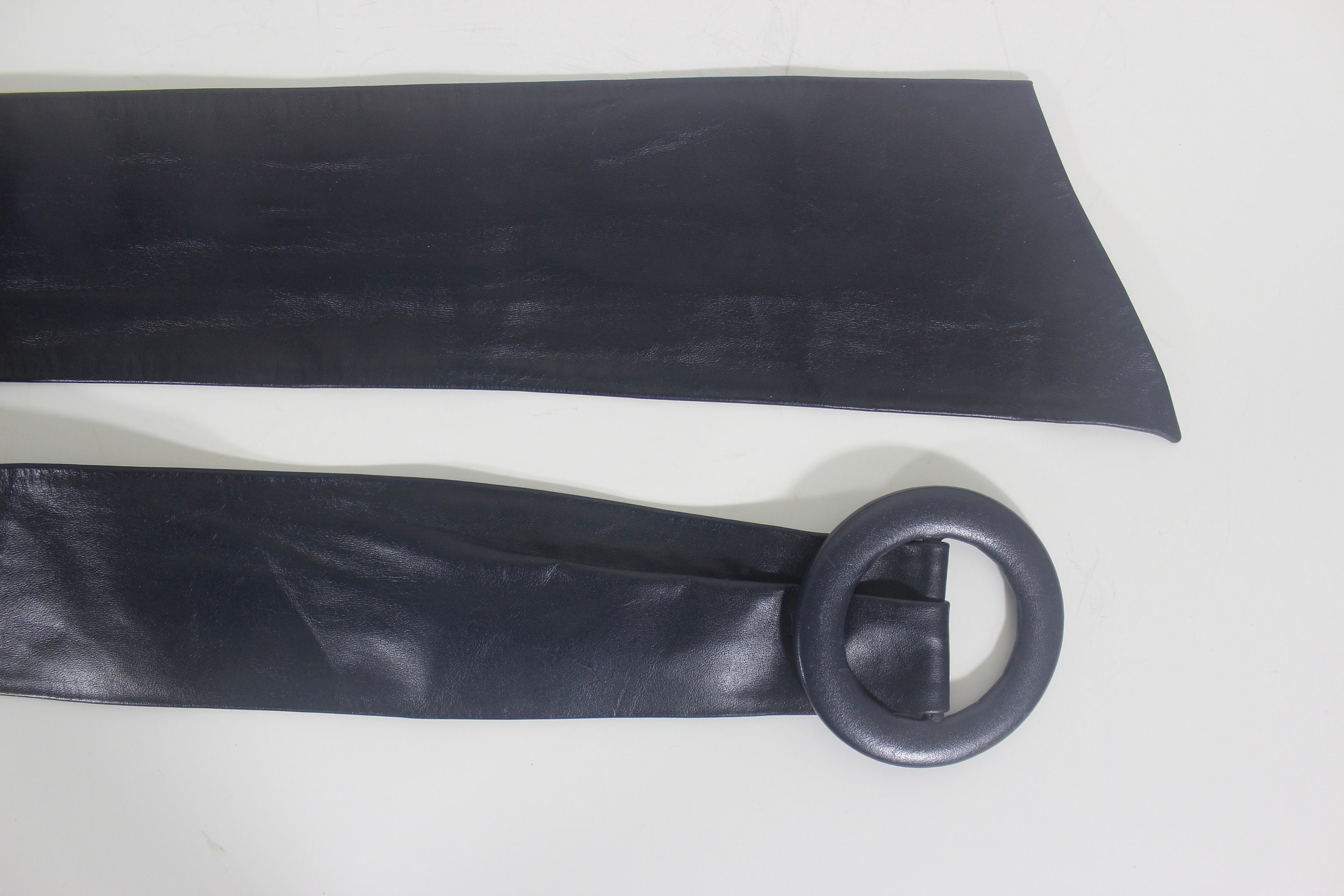 Vintage Dark Blue Purple Leather Wrap Belt Adjustable, Wide  display picture 2