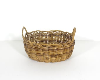 Small Vintage Hand Woven Basket with Handles