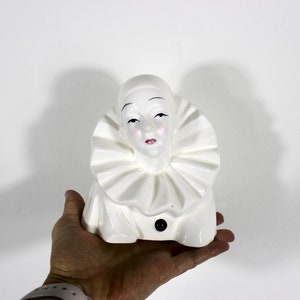 Vintage Ceramic Peirrot, Harlequin, Jester Head Bust, Black and White Clown, Porcelain Figurine, Mime, Pantomime, French Style Giftcraft