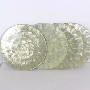 Vintage Capiz Shell Placemats with a Golden Shimmery Patina Trivets Set of Four Round, Large, Place Mats, Large Trivets, Table Setting 4