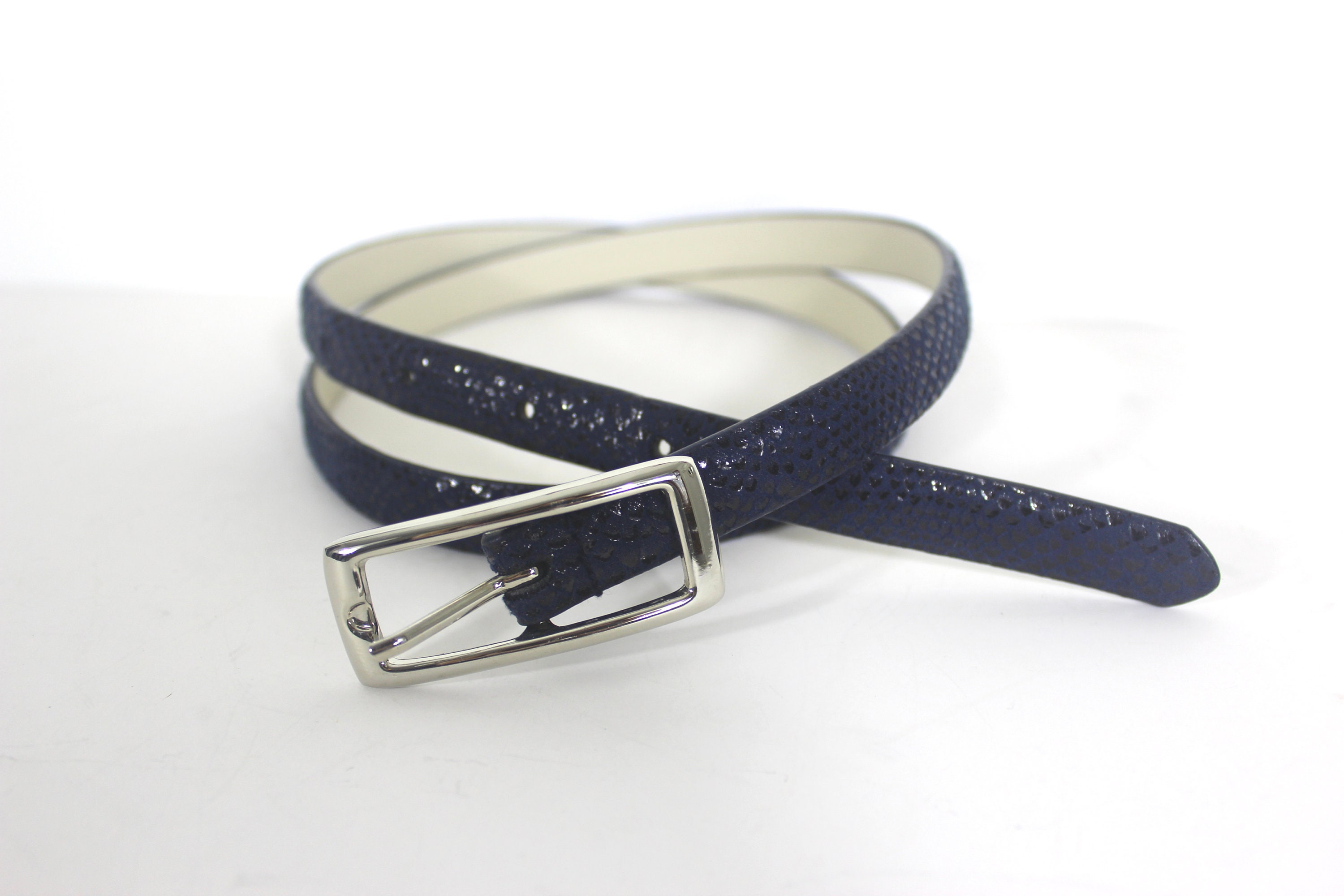 30”-34” Vintage Dark Blue Sueded Snake Print Belt With  display picture 1