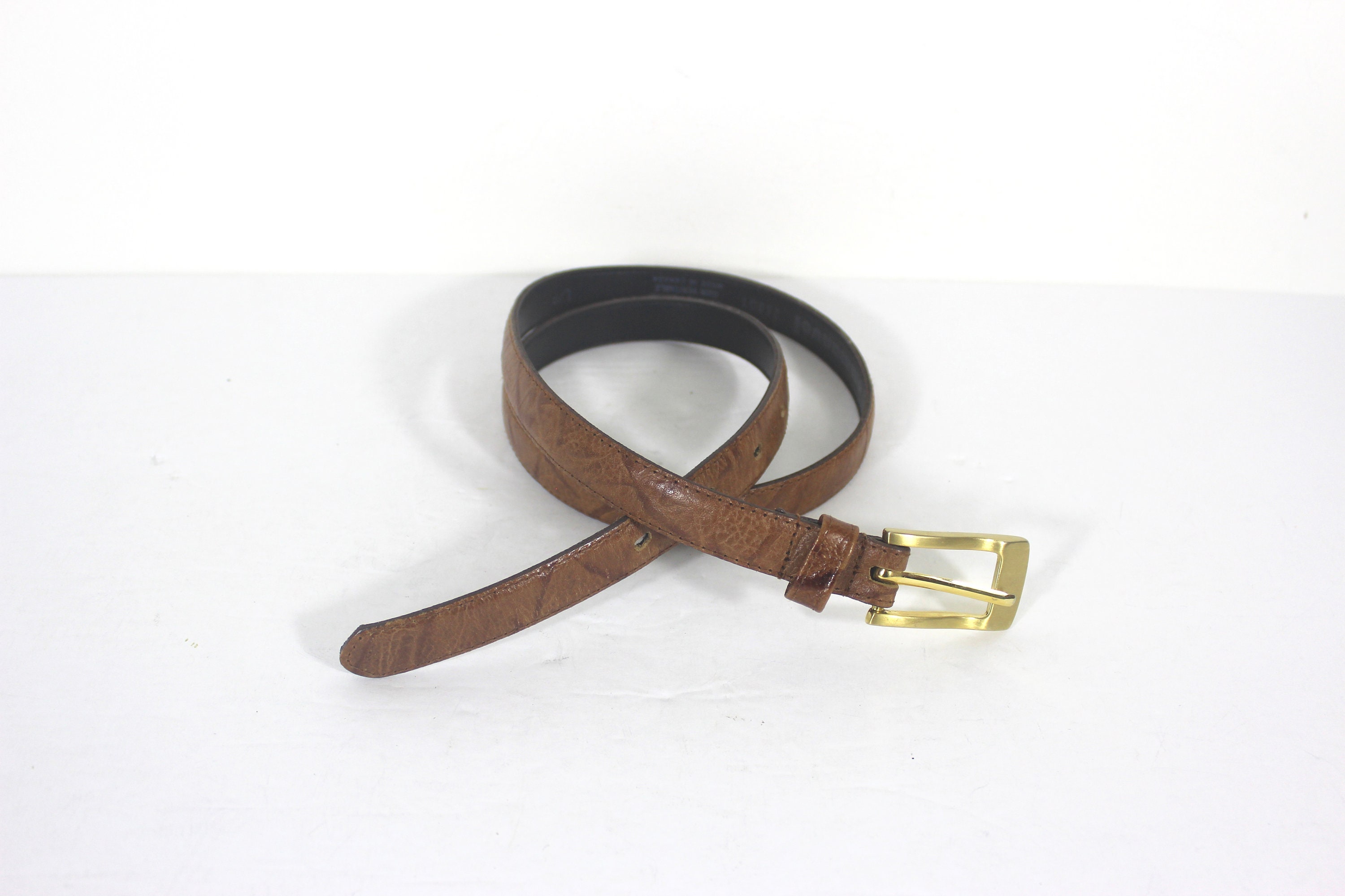 EMMANUEL Vintage Black Leather Belt Faux White Stone Buckle Made In Canada XS/S The Classic Belt – Macks Belts™ main image 4