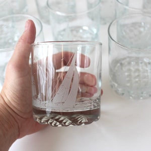 Pair of  KC87 Sloop True North Whiskey Glasses, Low Ball Rocks, Cocktail Glass, Sailing Nautical Gift, Sailboat