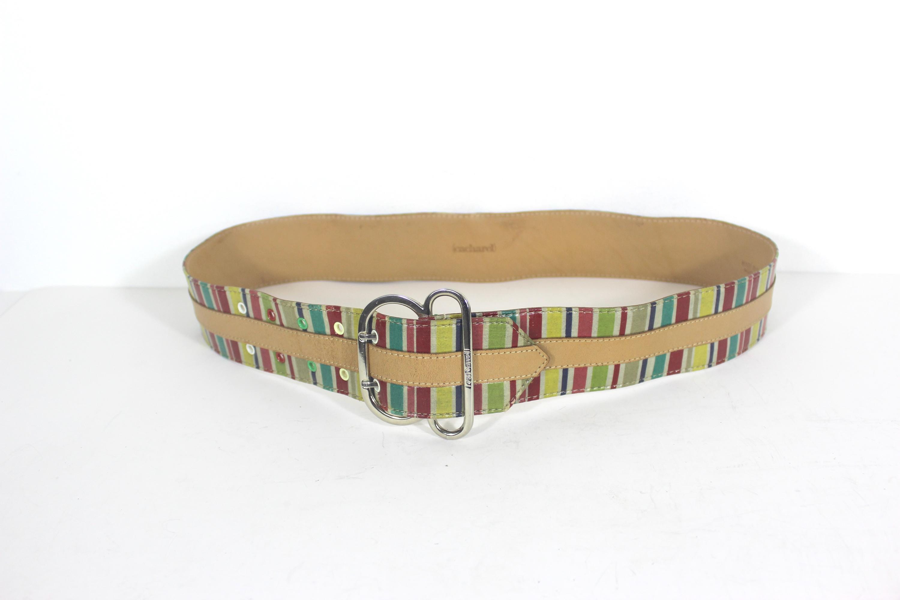 Cacharel Authentic 100%  Fine Leather Belt France 30”-34” Vintage CACHAREL Made in France Leather Belt Striped  main image 4