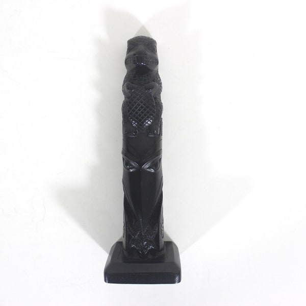 Vintage Totem Pole Raven Beaver Frog Small Black Sculpture Made by Boma Canada, Inuit Native