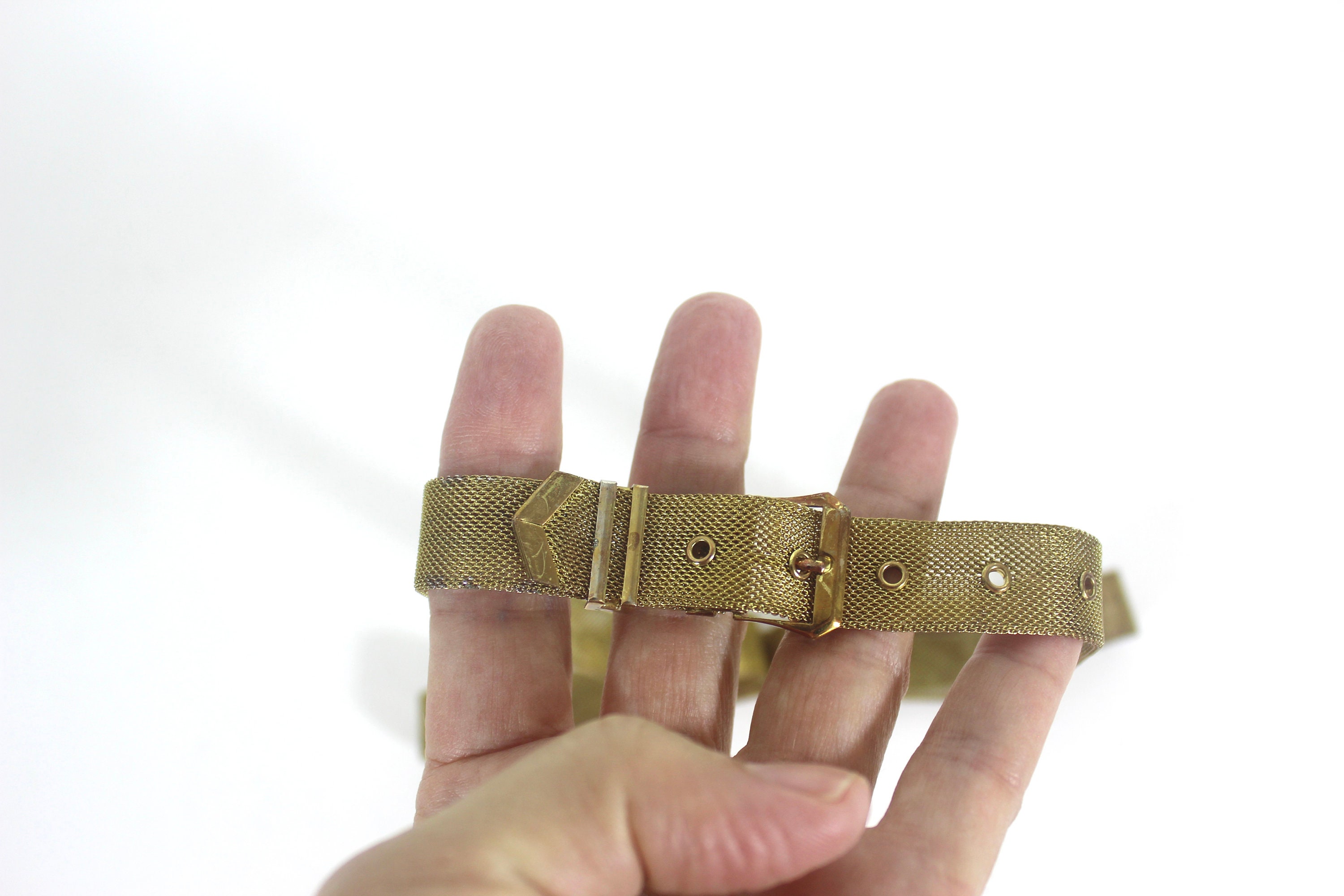 Vintage Gold Mesh Skinny Belt - 3 Hole Buckle Mesh Vintage Belts for sale | eBay main image 2
