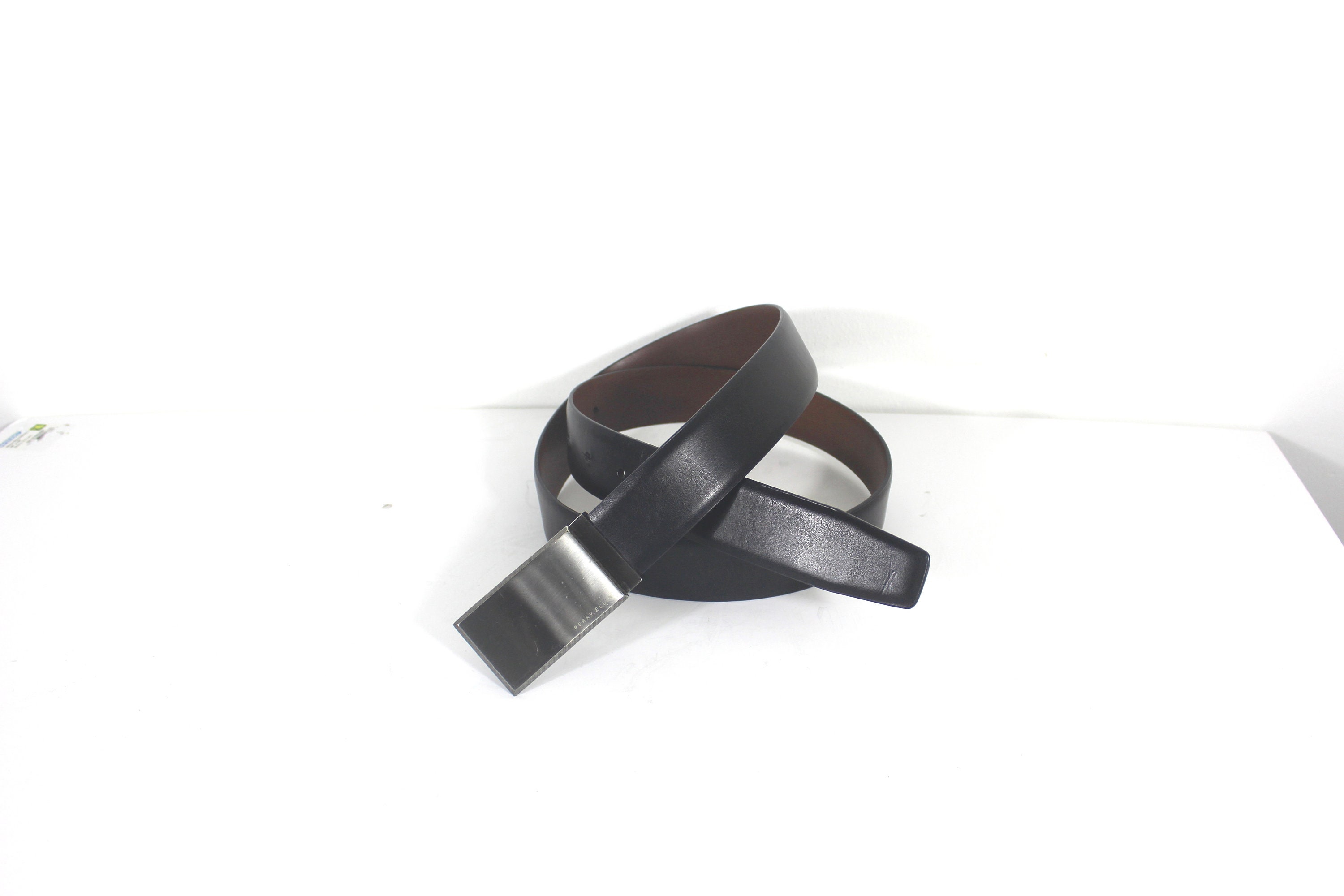 Perry Ellis Leather Belt Silver / White Color Block Medium Vintage Reversible Leather Belt – Perry Ellis main image 3