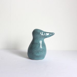 Vintage Blue Ceramic Penguin Bird, Handmade Pottery Sculpture Animal Figurine, Small