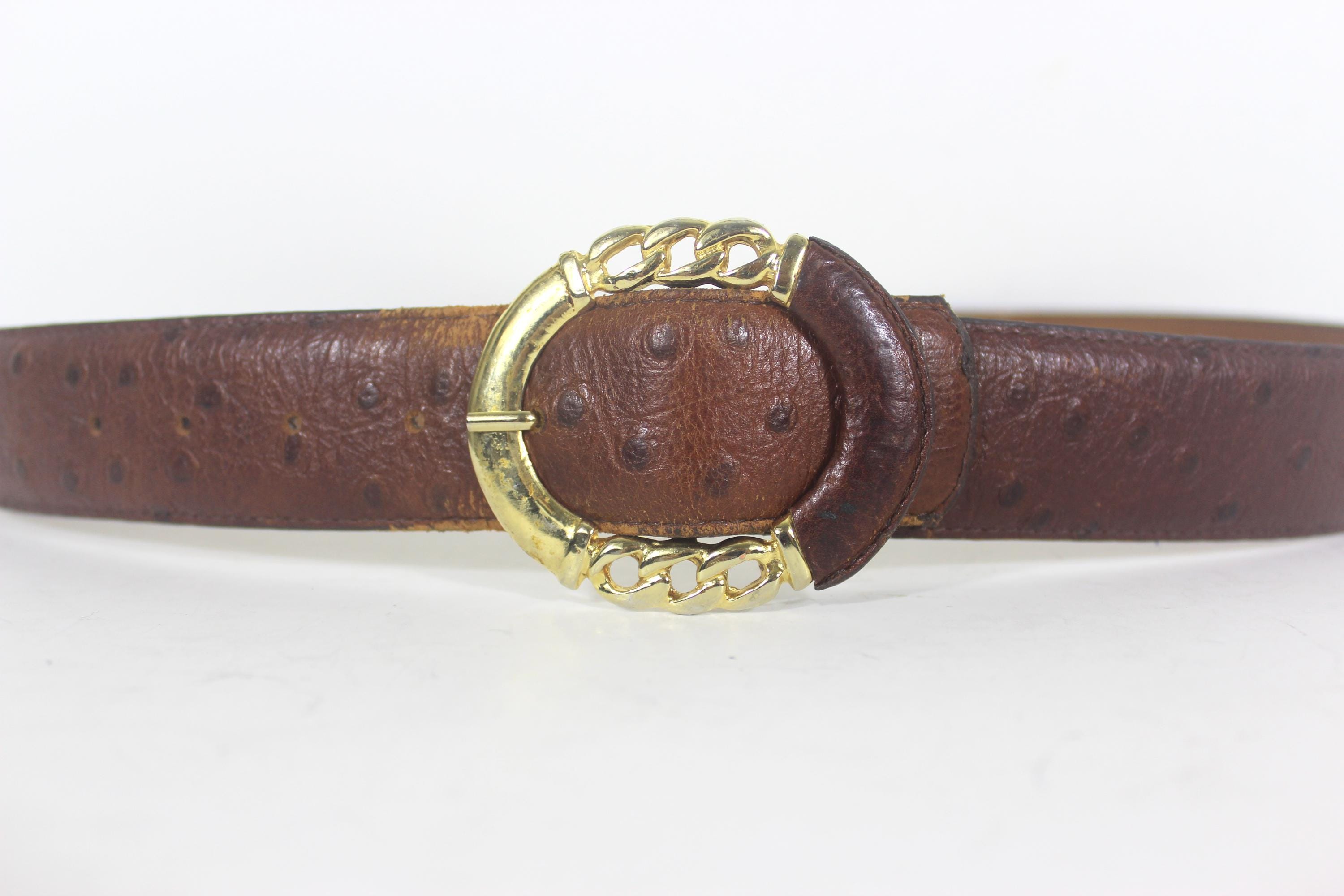 30”-34” Ostrich Bump Embossed Pattern Cognac Brown Leather 