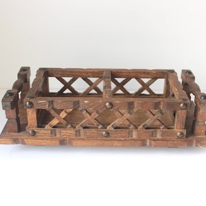 Japanese Hand Carved Wood Desk Organizer, with Metal Rivets WFH, Work From Home Office Decor, Handmade Yoshikawa Pencil Holder, Paper Sorter