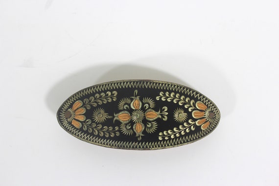 Vintage Barrette Etched Copper Floral Black Gold … - image 10