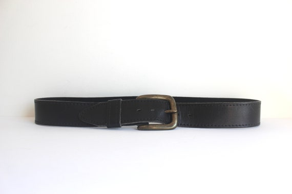 Vintage Smooth Thick Black Leather Belt, Size Med… - image 3