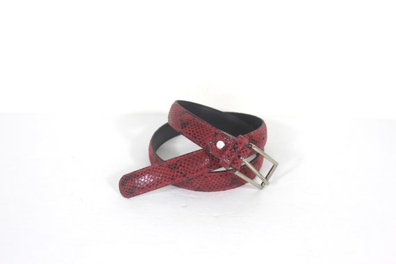 28”-32” Vintage Red Black Genuine Leather Snakesk… - image 5