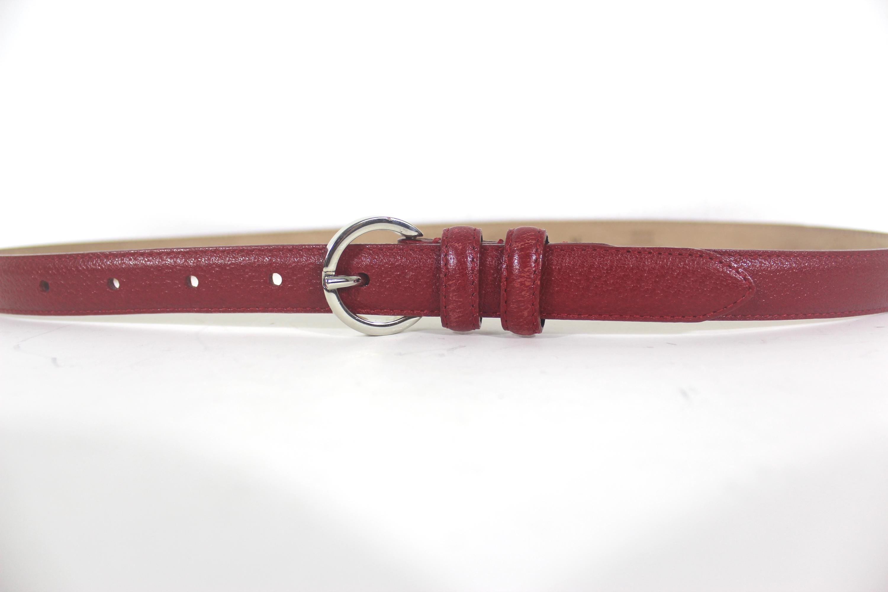29”-33” TALBOTS Italian Skinny Red Leather Belt With Silver 