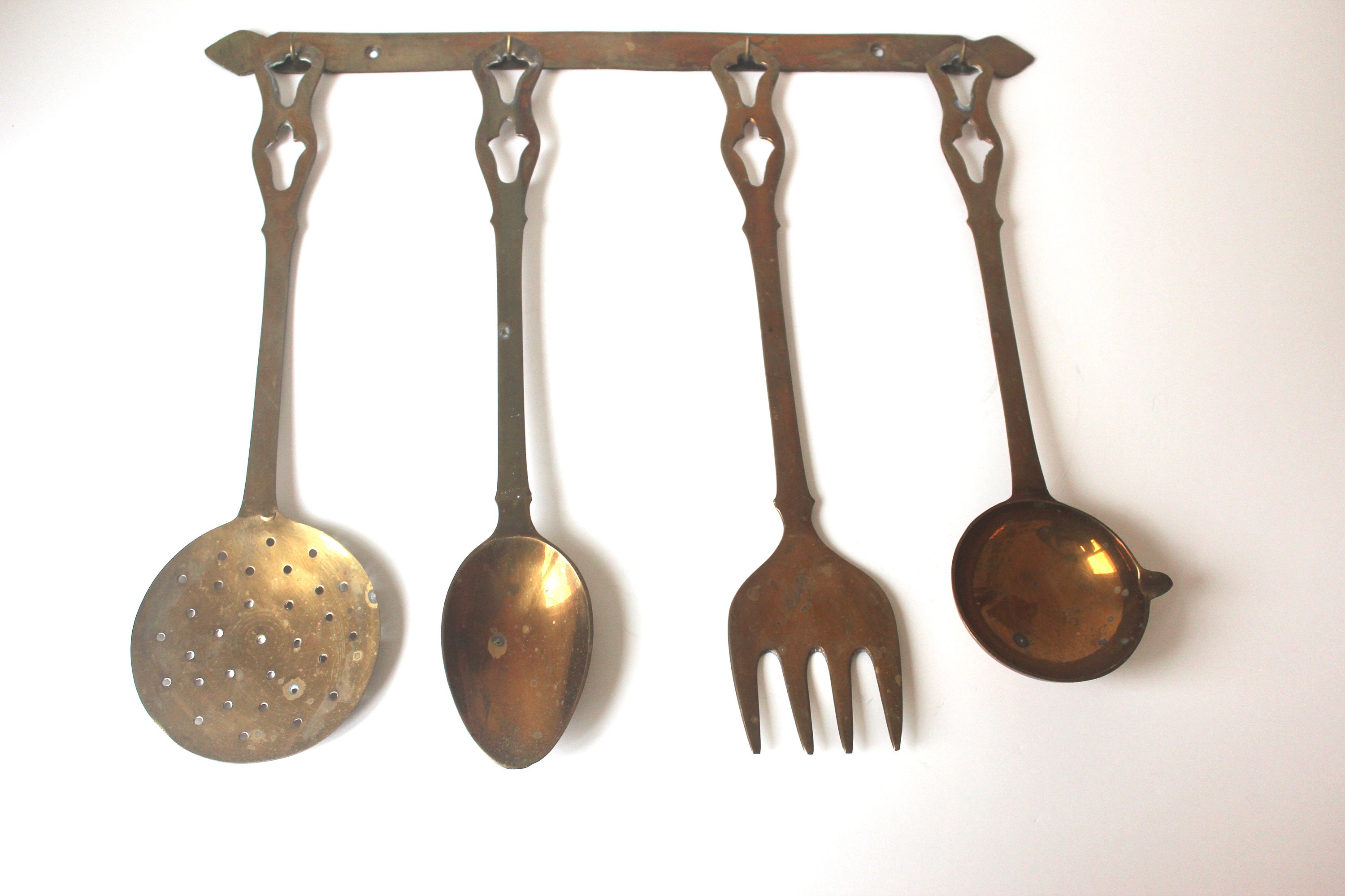 Vintage Brass Utensil Set With Hanger Large Utensils for Etsy