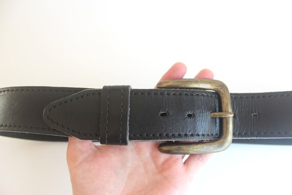 Vintage Smooth Thick Black Leather Belt, Size Med… - image 5