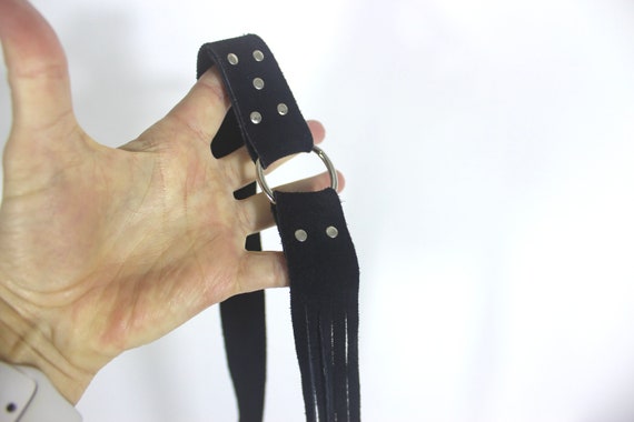 Vintage Black Suede Leather Tie Belt with Silver … - image 8