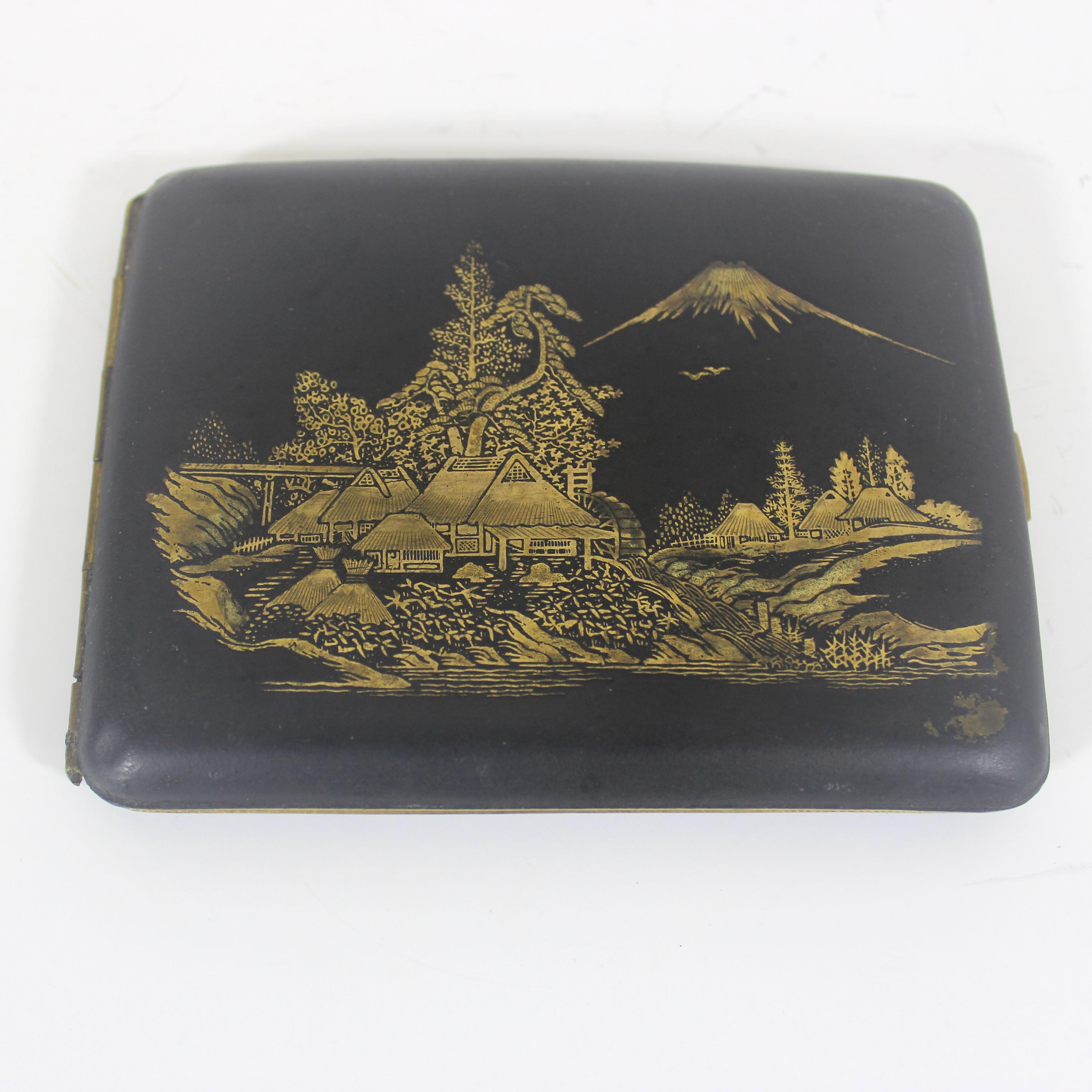 Vintage Japanese Gold and Black Cigarette Case Damascene