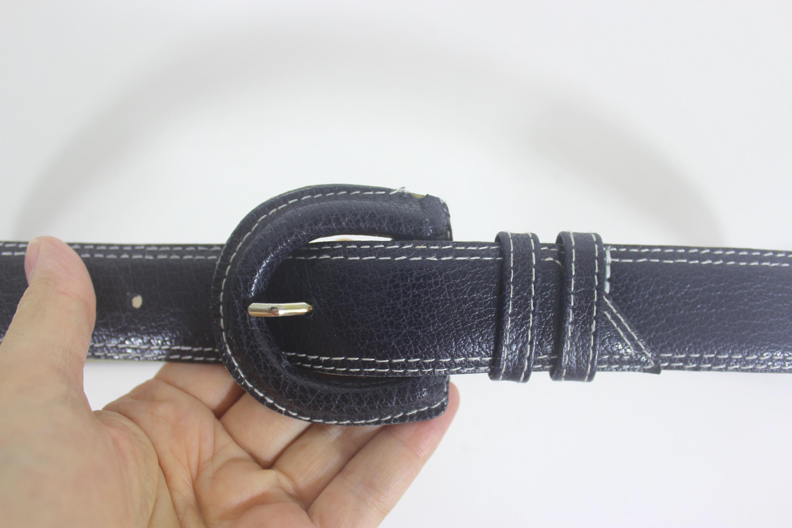 Ports International Italian Leather Belt – Black Embossed Statement Belt.Medium 27”-31” PORTS INTERNATIONAL Vintage Textured Blue/black  main image 4