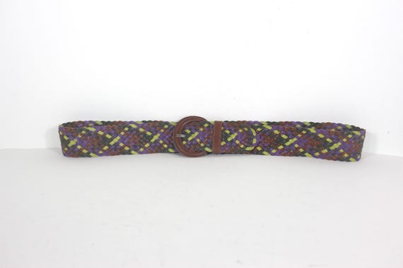 Vintage Woven Braided Leather Multicolored Belt Size M/L Vintage 80s 90s Braided Woven Multicolor Genuine Leather  main image 4