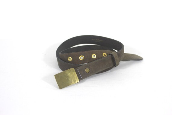 34”-38” RAG & BONE Gray Brown Sueded Leather Belt With Brass  display picture 3