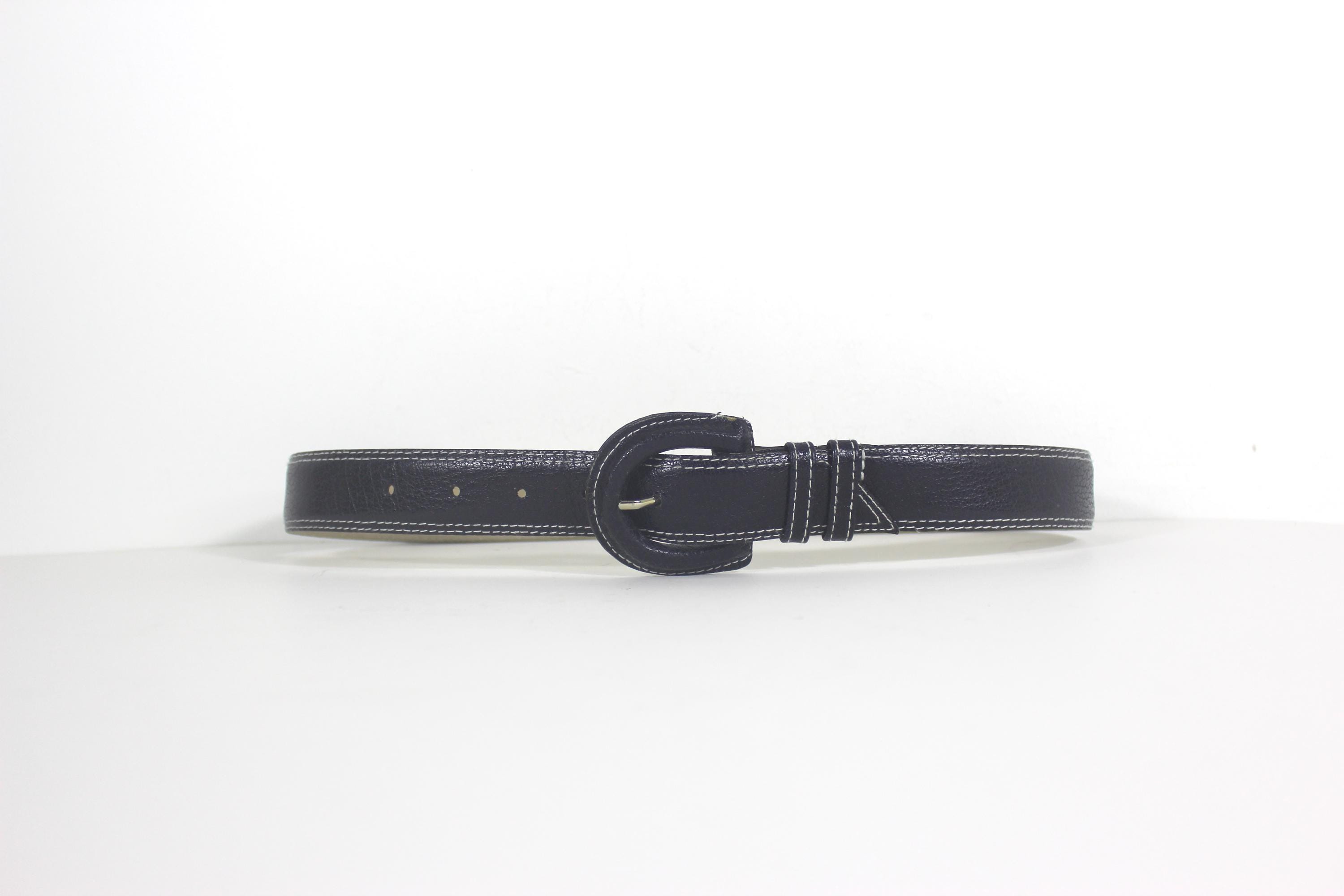 Ports International Italian Leather Belt – Black Embossed Statement Belt.Medium 27”-31” PORTS INTERNATIONAL Vintage Textured Blue/black  main image 3