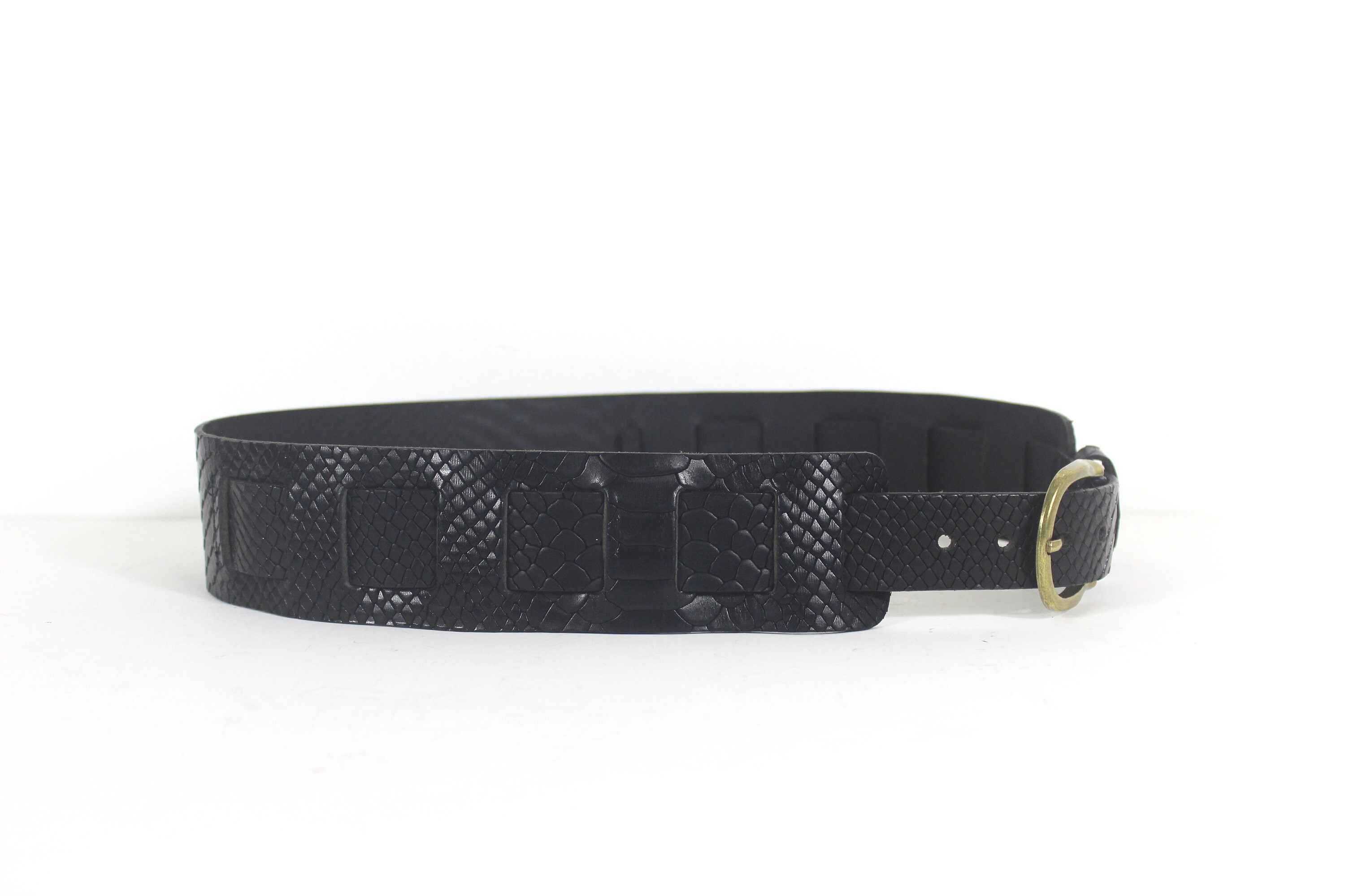 32”-36” Wide Black Lizard Print Embossed Leather Corset Belt 