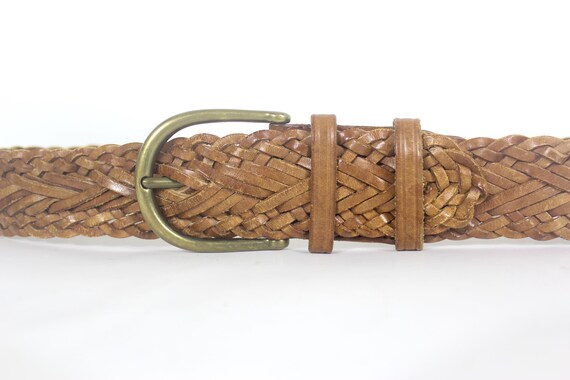 Up to 34” Wide Woven Tan Leather Brown Belt Braided With  display picture 1