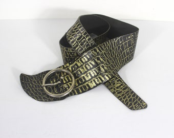 Vintage Extra Wide Black Asymmetrical Leather Belt, 31,5-33  display picture 2