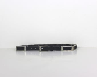 San Marcos Black Leather Belt – Minimal Silver Hardware Vintage - VR San Marcos Los Angeles Black Leather With  main image 3